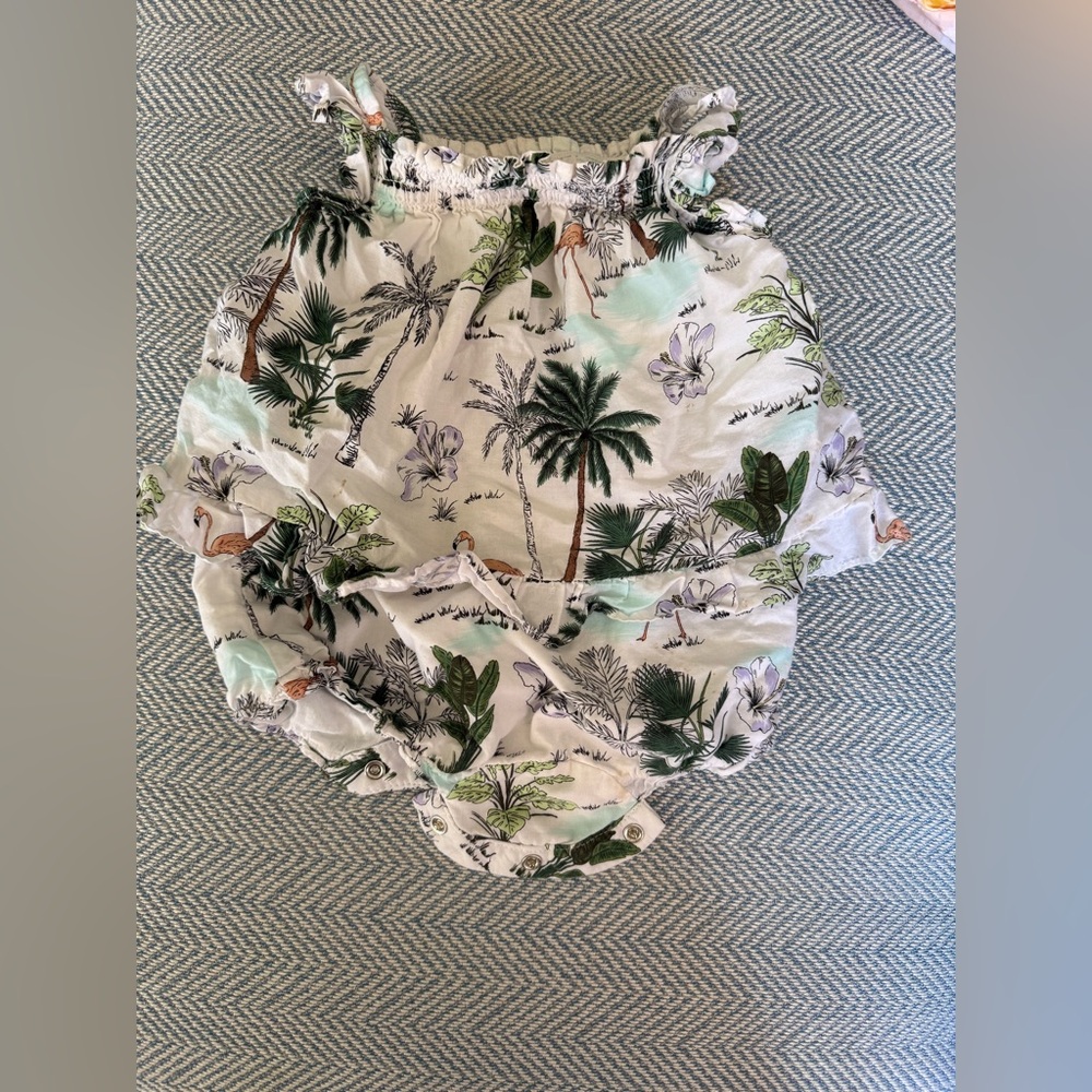 Janie and Jack Floral & Flamingo Infant Romper - White, Green, Pink